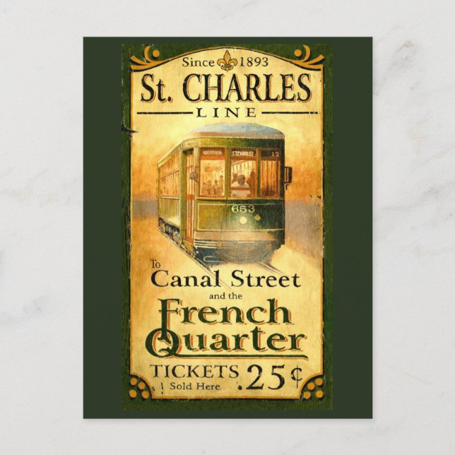 Carte Postale Tramway, rue du canal St. Charles et quartier fran (Devant)