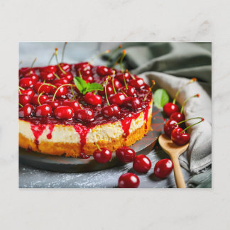 Carte Postale Tranche de cheesecake au quark et aux cerises avec