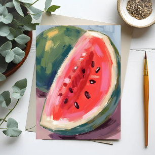 Carte Postale Tranche de pastèque   Peinture aquarelle de fruit