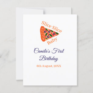 Carte Postale Trancher Trancher bébé pizza marron bleu 1er anniv