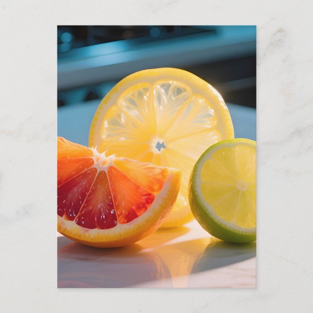 Carte Postale Tranches de Citron Vibrantes Grapefruit Citron Ver (Devant)