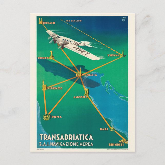 Carte Postale Transadriatica Italie Poster vintage 1931 (Devant)