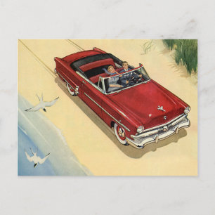 Carte Postale Transport vintage, Red Convertible Car Beach