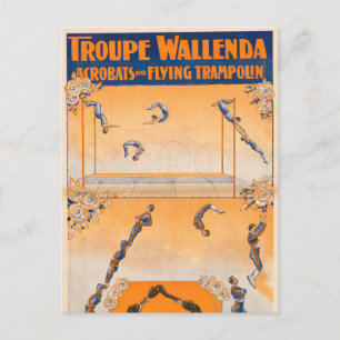 Carte Postale Trapèze, acrobates et trampoline volant