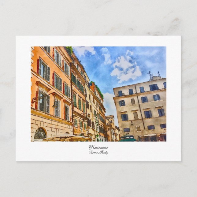 Carte Postale Trastevere Rome, Italie Aquarelle Peinture (Devant)