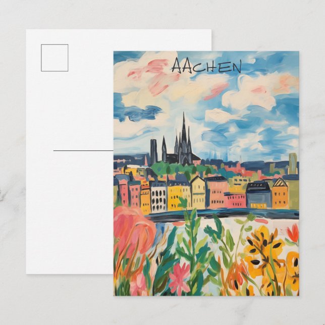 Carte Postale Travel Aesthetic Painting City Aachen Germany  (Devant / Derrière)