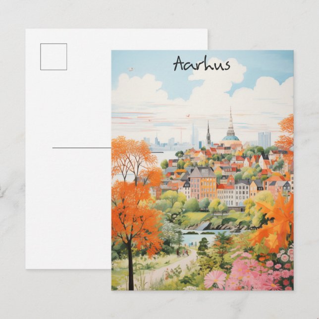 Carte Postale Travel Aesthetic Painting City Aarhus Denmark (Devant / Derrière)