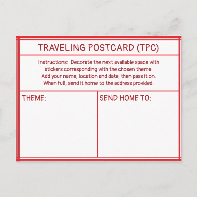 CARTE POSTALE TRAVELING POSTCARD (TPC) (Devant)