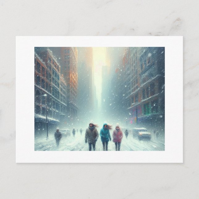 Carte Postale Traverser la neige urbaine, (Devant)