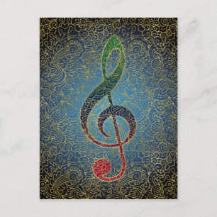 Carte Postale Treble Clef Gold Filigree - Musique colorée