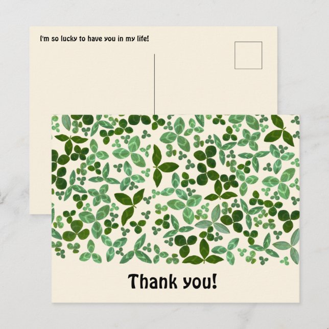 Carte Postale Trèfle à quatre feuilles - Merci - Heureux de vous (Devant / Derrière)