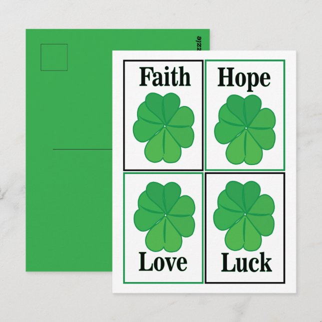 Carte Postale Trèfle à quatre feuilles Saint-Patrick Trèfle à qu (Devant / Derrière)