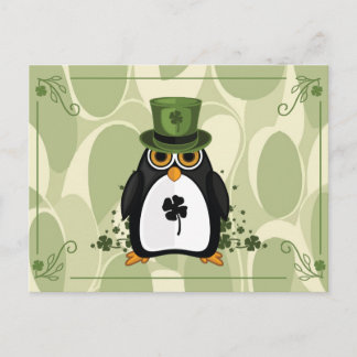 Carte Postale Trèfle abstrait Lucky Penguin Saint-Patrick vert