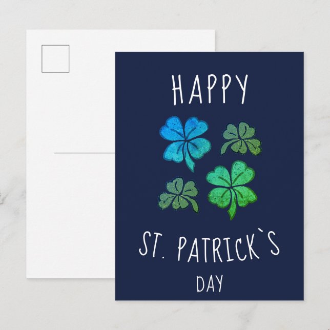 Carte Postale Trèfle Chanceux Shamrock Joyeuse St. Patrick (Devant / Derrière)