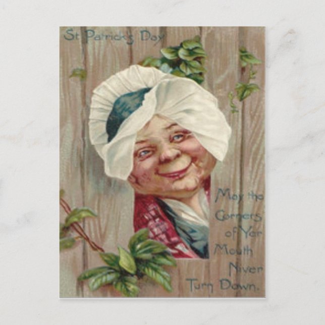 Carte Postale Trèfle de Sourire de Vieille Dame Clôture Bonnet (Devant)
