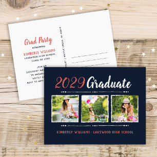 Carte Postale Trendy 3 Photo Collage Graduation Party Invitation
