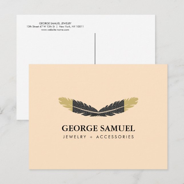 Carte Postale Trendy Gold Dipped Boho Feather Designer Pink  (Devant / Derrière)