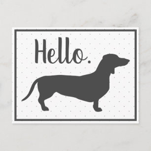 Carte Postale Trendy Grey Dachshund & Black Dots Bonjour
