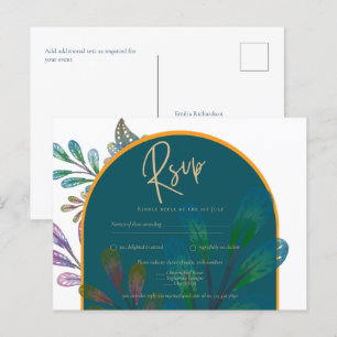 Carte Postale Trendy Jewel Tones Turquoise Maroon Gold Wedding R