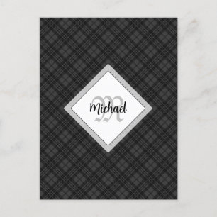 Carte Postale Trendy noir blanc tartan Personnaliser Monogramme