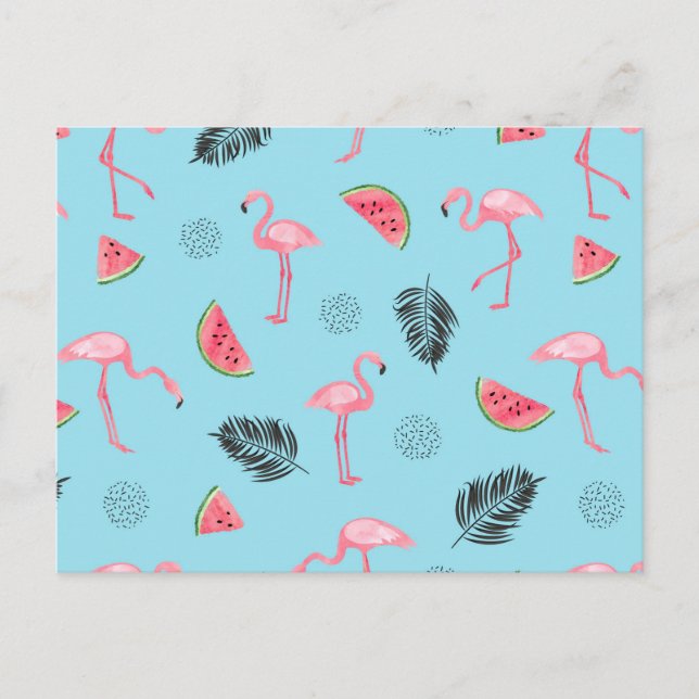 Carte Postale Trendy Tropical Flamingo & Watermelon Pattern (Devant)