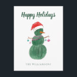 Carte Postale Très un bonhomme de neige de Noël de cactus<br><div class="desc">Célébrez les vacances avec cette conception mignonne d'aquarelle de Wildapple. Artiste : Jenaya Jackson.</div>
