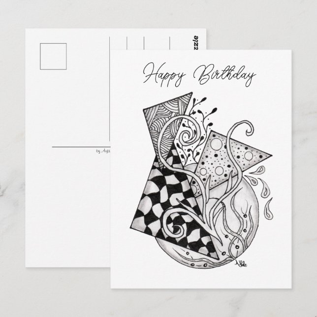 Carte Postale Triangles floraux, dessin enchevêtré - (Devant / Derrière)