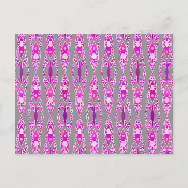 Carte Postale Tribal Batik - Fuchsia rose, violet et gris (Devant)