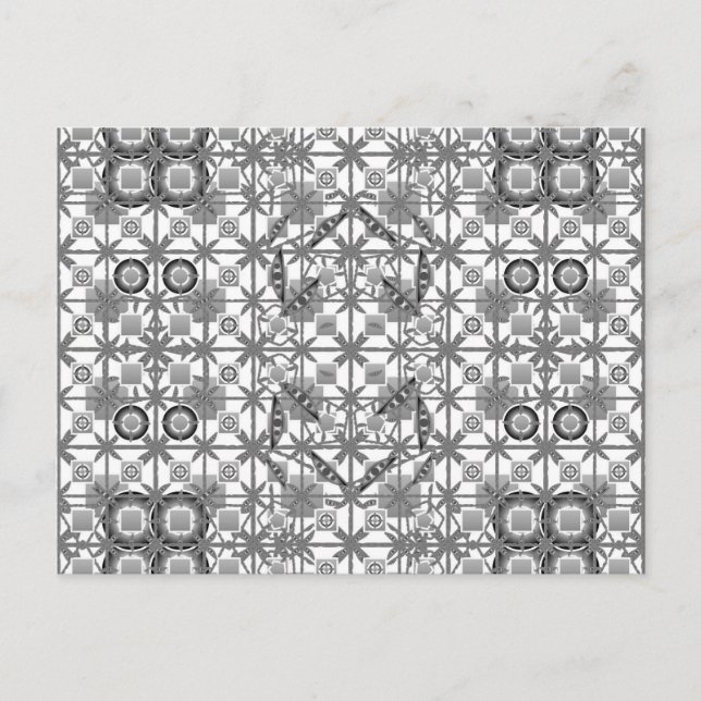 Carte Postale Tribal Batik - gris / gris, noir et blanc (Devant)
