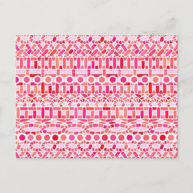 Carte Postale Tribal Batik - nuances de rose et de corail (Devant)