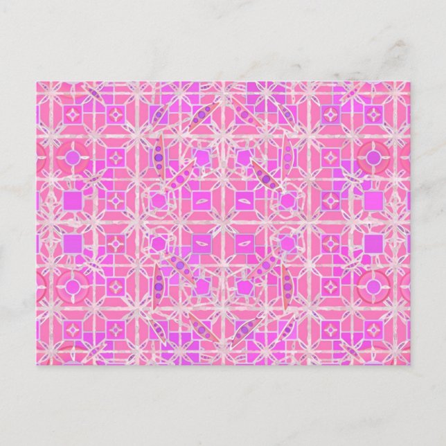Carte Postale Tribal Batik - tons roses et orchidées (Devant)