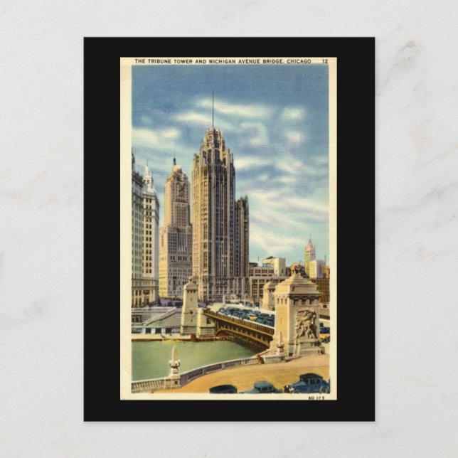 Carte Postale Tribune Tower, Chicago Vintage (Devant)