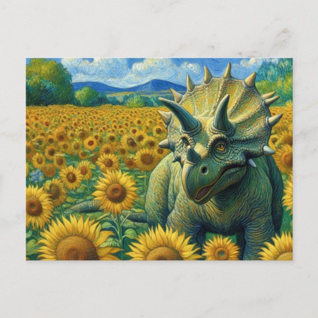 Carte Postale Tricératops Dinosaur le champ de tournesol Van Gog (Devant)
