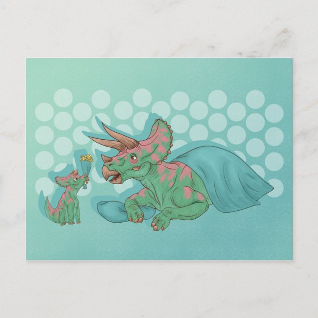 Carte Postale Tricératops donnant des fleurs (Devant)
