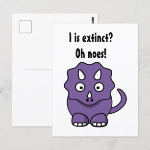 Carte Postale Tricératops mignon pourpre Cartoon avec Extinction