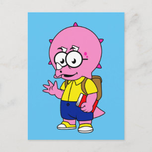 Carte Postale Tricératops Nerd Avec Sac À Dos Et Manuel.