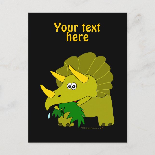 Carte Postale Tricératops Vert Cute Dinosaure Dessin (Devant)