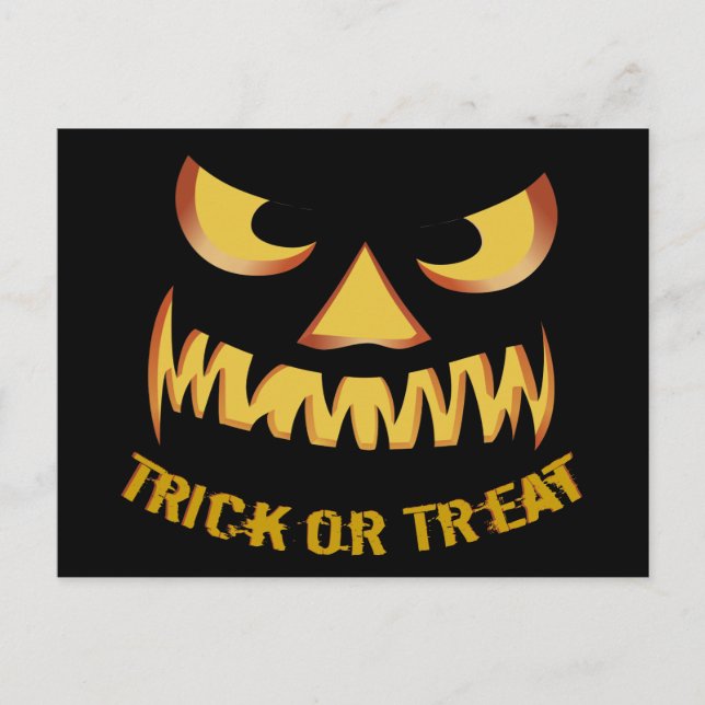Carte Postale Trick or Treat avec visage de citrouille (Devant)