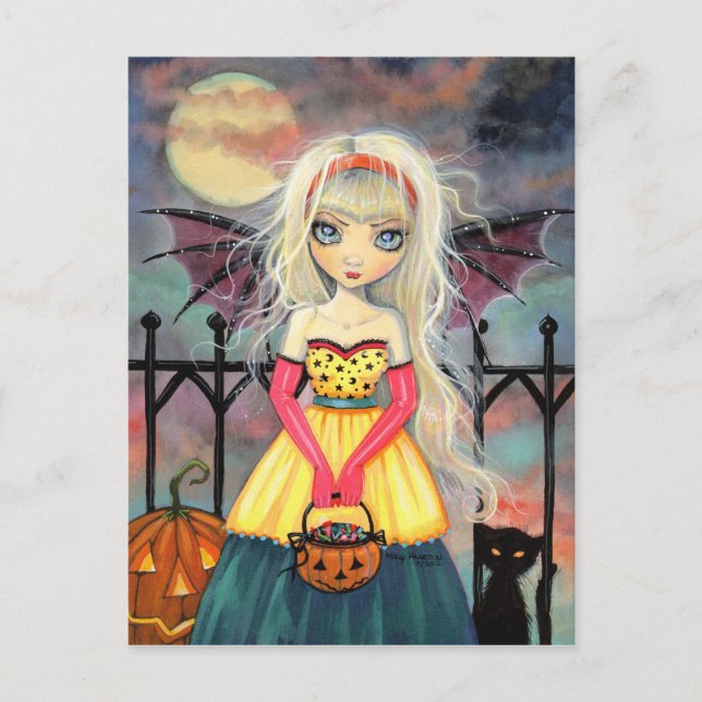 Carte Postale Trick or Treat Charmant Vampire et Chat d'Hallowee (Devant)