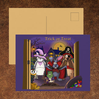 Carte Postale Trick or Treat Halloween Animals Cute