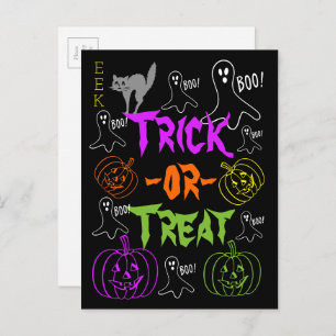 Carte Postale Trick or Treat Halloween Thème Citrouille Ghost Ch