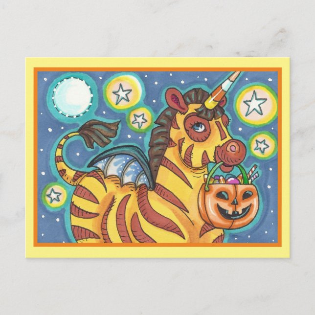 CARTE POSTALE TRICK OU TRAITEMENT BAT WING ZEBRA, HALLOWEEN CAND (Devant)