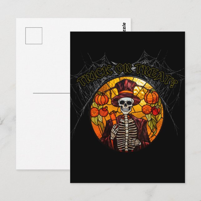 Carte Postale Trick ou traitement ? Halloween, vitrail (Devant / Derrière)
