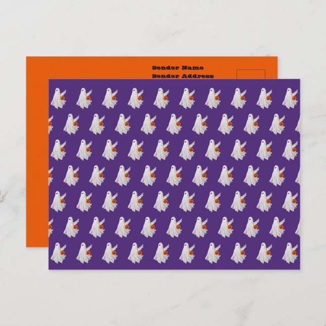 Carte Postale Trick Ou Traiter Le Fantôme Avec Le Bouchon Citrou (Devant / Derrière)