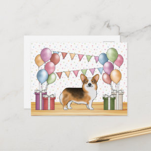 Carte Postale Tricolor Pembroke Corgi tête rousse Anniversaire P