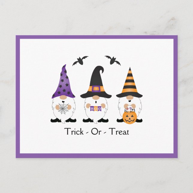 Carte Postale Tricoter Ou Traiter Les Gnomes D'Halloween Purple  (Devant)