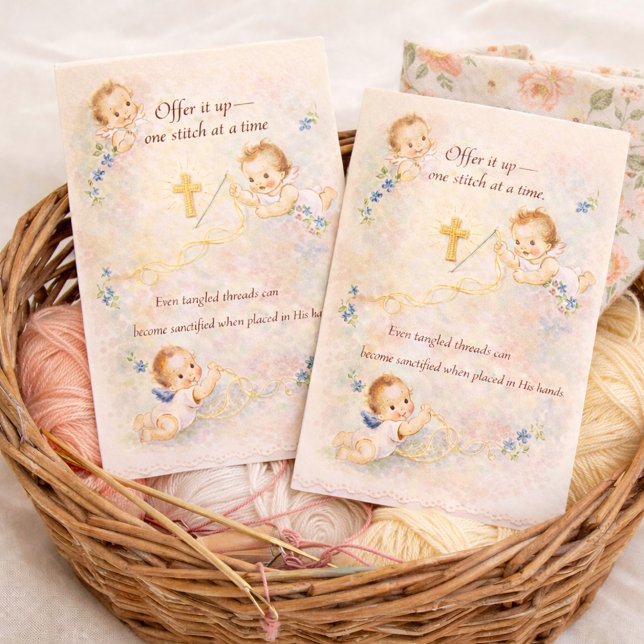 Carte Postale Tricoteuse catholique, broderie de femme au foyer  (Créateur téléchargé)