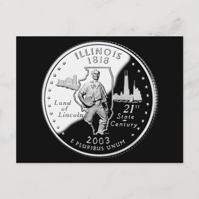 Carte Postale Trimestre de l'État de l'Illinois Face Revers Faux (Devant)