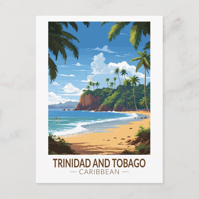 Carte Postale Trinité-et-Tobago Caraïbes Travel Art Vintage (Devant)