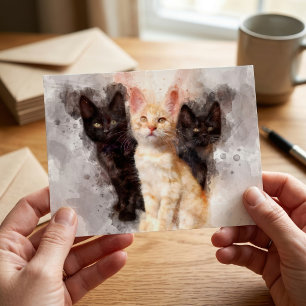 Carte Postale Trio aquarelle de mignons chatons noirs et orange